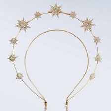 Moon And Star Goddess Raised Halo Crown Festival Headdress Crystal Headband