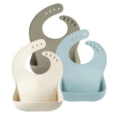 Set of 3 Waterproof Silicone Baby Bibs for Toddlers - Soft  Adjustable