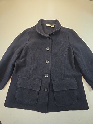 Vintage LL Bean ''Womens Size 1X'' 100% Blue Wool Pea Coat Single Breast 