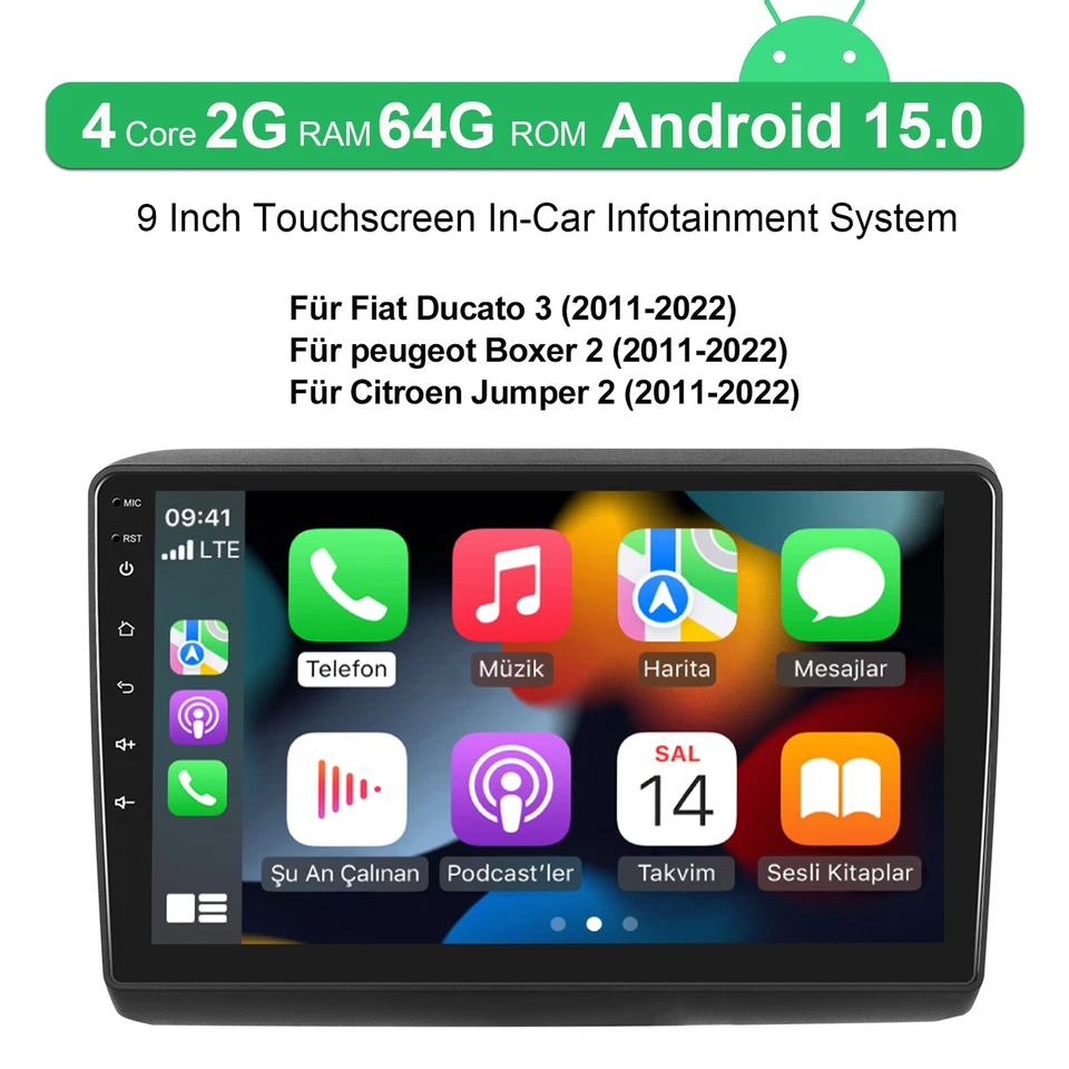 DAB+ Autoradio Android 15 Carplay Für Citroen Jumper Fiat Ducato Peugeot Boxer - Bild 2 von 4
