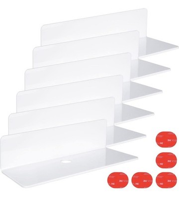 6 Stück kleine Schweberegale selbstklebend Acryl für Wand - weiß