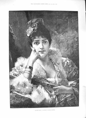 Old Antique Print Conrad Kiesel 1889 Fair Critic Beautiful Lady Portrait 19th