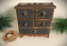 Antique Doll Dresser Set 5 Drawers Original Black Paint Pine Prim Stencild  AAFA