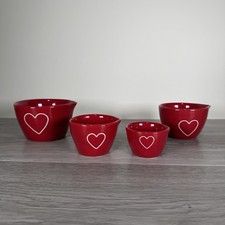 Rae Dunn Measuring Cups Red  Ceramic Nesting White Hearts Artisan Set Of 4