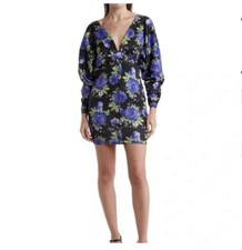 ASOS Black Floral Kentucky Durby Mini Dress V-Neck Balloon Sleeve Short 