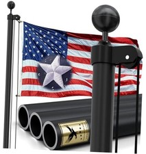 Heavy Duty Flag Pole Kit, Real 11 Gauge Aluminum, 2.4" 25FT Black Extra Thick 