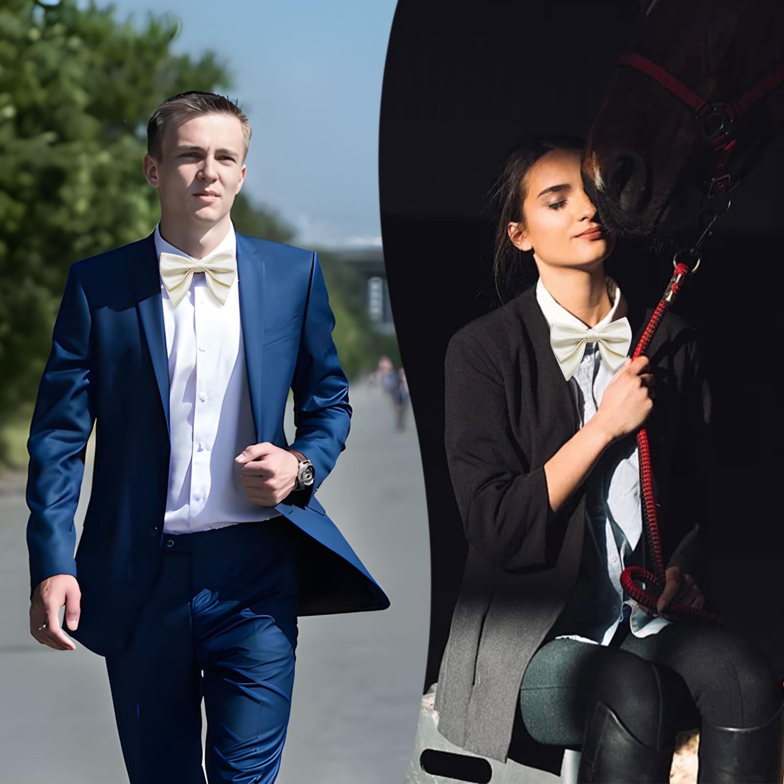 Oversized Bow Ties for Men Solid Color Pre-Tied Adjustable Bow Tie for White