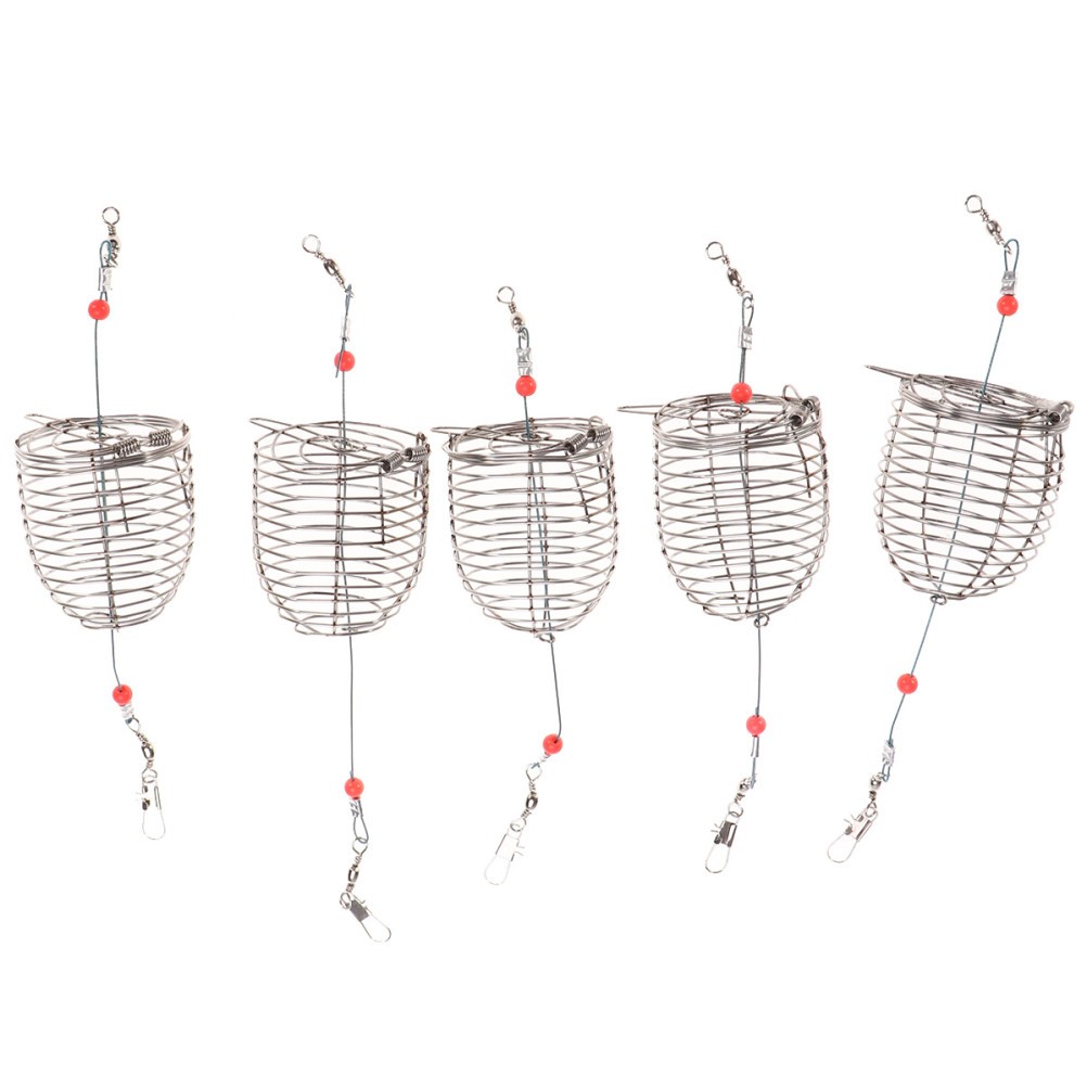 5 PCS Fishing Accessories Stainless Steel Bait Cage Feeder Basket - Image 6