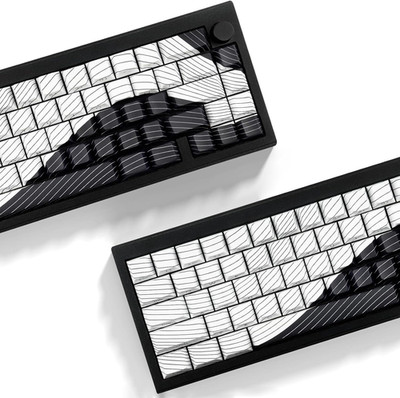 PBT Keycaps,White & Black Topographic 128 Keys Shine through Side Print Keycaps