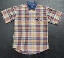 Vintage Wrangler Shirt Mens M Pearl Snap Plaid Western Short Sleeve Button Up
