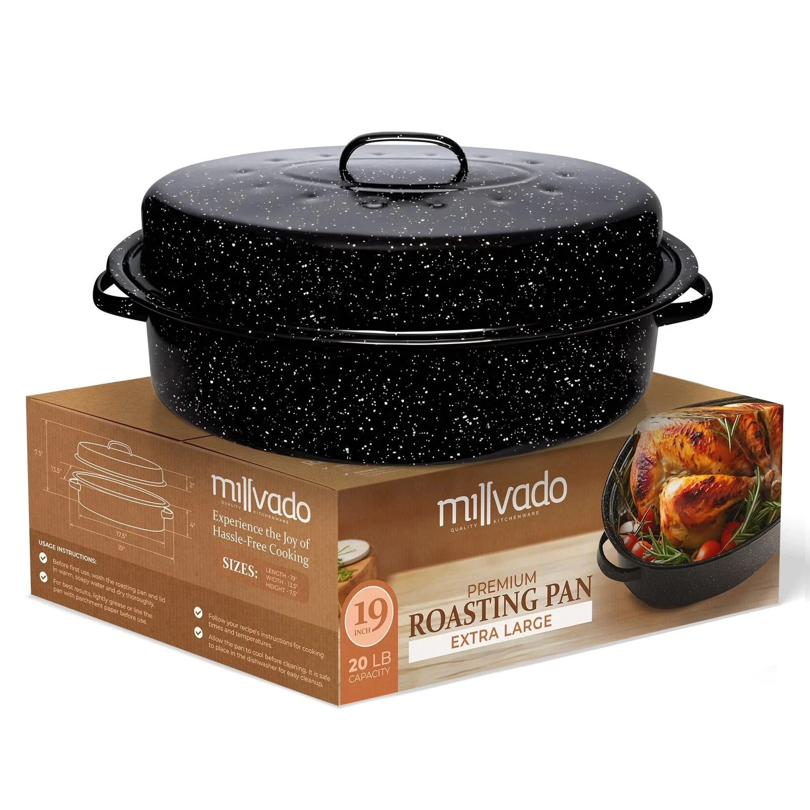 Roasting Pan With Lid, Thanksgiving Turkey Roaster Pan, Extra Large 20 lb Cap...