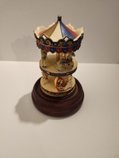 Vintage Carousel Music Box Wooden Base Horses Carnival Merry-Go-Round