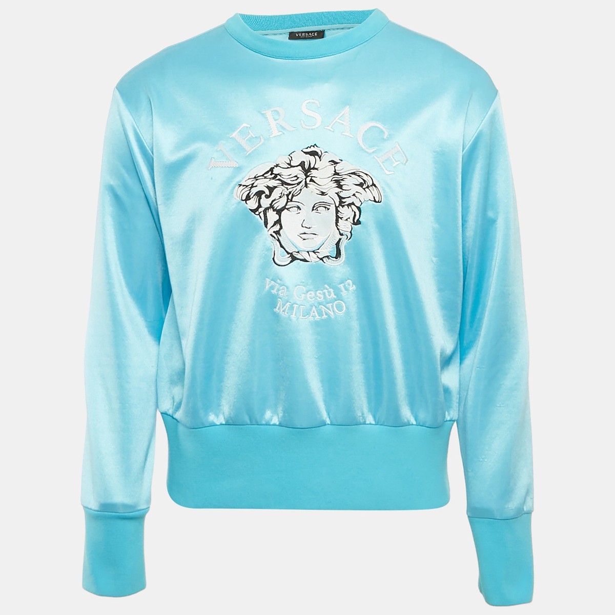 Versace Blue Logo Embroidered Jersey Sweatshirt L