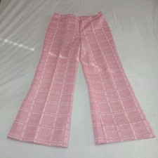 Vintage Ladies Kmart Polyester 70s Pink Plaid Pull On Slacks Wide Leg Pants