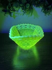 Fenton Topaz Vaseline Opalescent Basket Weave Vase