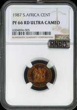 1987 South Africa Cent NGC PF66 RD Ultra Cameo Quality