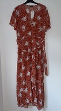 BNWT Lightweight Summer Dress, Wraparound, Tie Waist, XL, Rust/White Floral