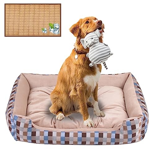 Washable Medium Khaki Dog Bed with Soft Comfort & Anti-Slip Bottom