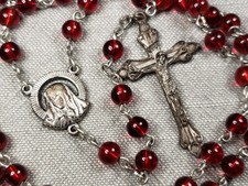 Beautiful Vintage Rosary Red Glass Beads Christian Religious Gift C66