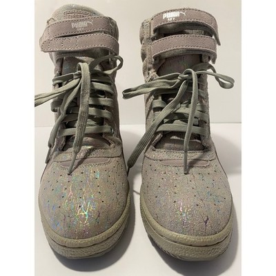 Puma Sky Wedge iridescent Suede Drizzle steel grey High Top Sneakers 9.5 Y2K