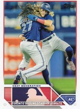 2023 Topps Series 1 Baseball Vladdy and Bo Celebrate Toronto Blue Jays No. 216