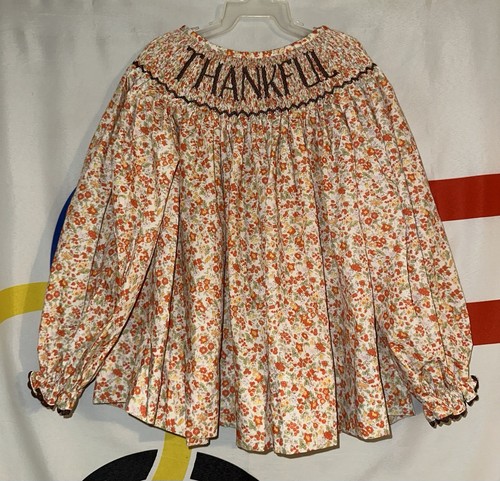 Southern Sass Smocked Shirt Girls 6 Thankful Autumn Floral Thanksgiving NWT