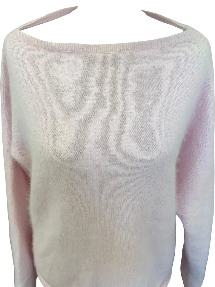 Balmain Pink Angora Wool Blend Jumper Boat Neck Soft Knit Cozy Warm - Size 34 - Image 3 of 4