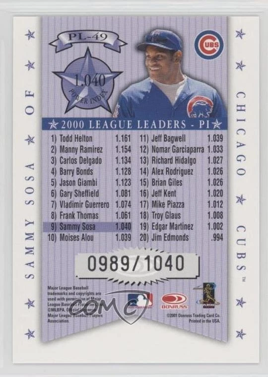 2001 Donruss Production Line /1040 Sammy Sosa #PL-49 - Image 2 of 2