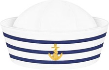 Sailor Hat, White Navy Sailor Hat Nautical Hat Yacht Captain Cap for Women Men H