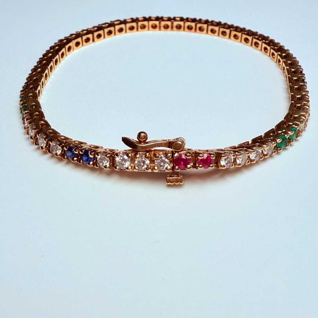 Estate 14K Solid Yellow Gold Diamond, Ruby, Emera… - image 3