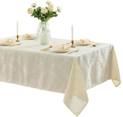 Newbridge Barcelona Luxury Damask Fabric Tablecloth, 52  Wide x 70  Rectangle...