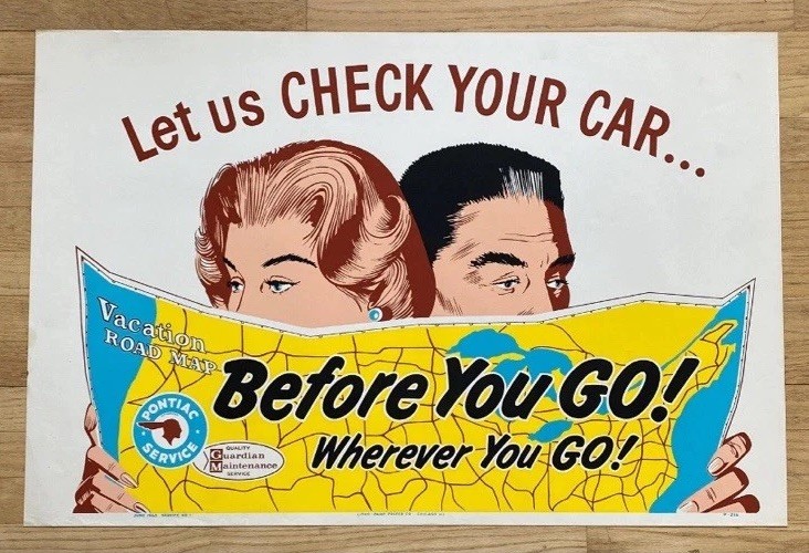 Vintage 1960 Original  GM Pontiac Large Poster 38x25” Car Auto Garage Service