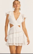 Love Shack Fancy Womens V Neck Ruffled Cut Out Audrina Dress White Size Large