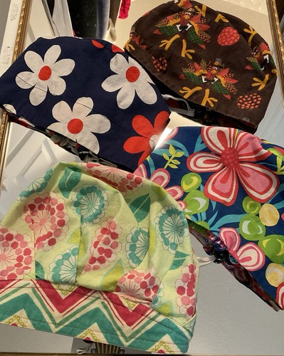 Kim Kaps Set Of 4 Thanksgiving Floral Medical Scrub  Chef Caps Work Wear