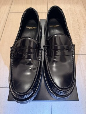 SAINT LAURENT HERREN HALBSCHUHE HAKA LOAFER Gr.44 Schwarz Glänzend NEU! Italy