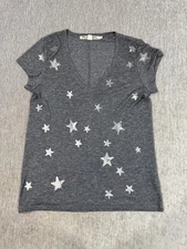 Michael Stars Shirt Womens Large Gray V Neck Star Print Short Sleeve Casual