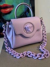 Versace La Medusa Medium Top Handle Vitello Bag Purple 2300. Authentic