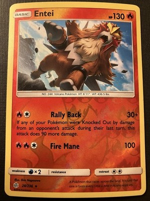 Entei 28/236 Pokemon Sun & Moon Cosmic Eclipse 2019 Reverse Holo NM