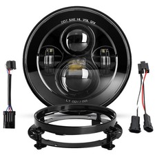 7Inch Black LED Headlight with Mounting Bracket for Motorcycles and Touring
