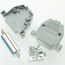 1pair DB25 Female 25Pin 2 Rows D-Sub Connector Grey Plastic Hood Cover Backshell
