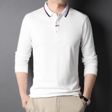 Men's Warm Simple Polo Shirt Casual Winter Long Sleeve 100 Cotton Polo Shirt