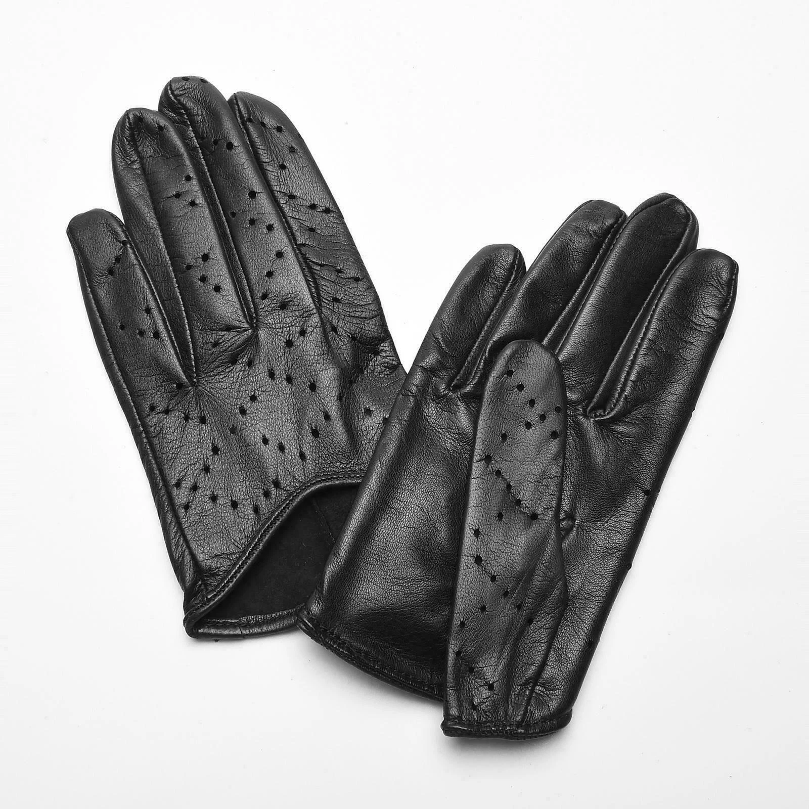 Women's Driving Lambskin Real Napa Leather Black Gloves