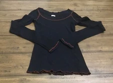 Splendid Long Sleeve Exposed Seam Scalloped Hem Thermal Top Black Size Medium