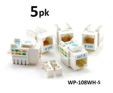 5-PACK Cat6 RJ45 UTP Punch Down 110-Type Keystone Jack, White, WP-108WH-5