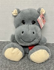 Hug Fun Hippo Plush Soft Gray Red Bow Glitter Eyes Tan Ribbed Feet
