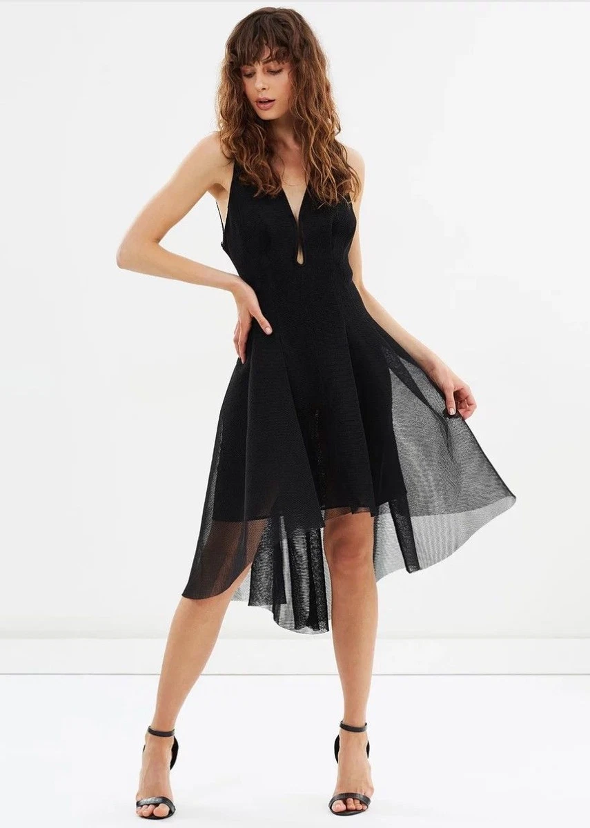 ELLIATT Jewel Black Fit Flare Mesh High Low Cocktail Dress Sz XS