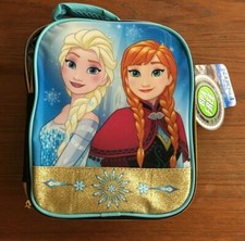 "NEW" DISNEY FROZEN, Soft Insulated Lunch Box With Elsa & Anna, Gold Trimmed.
