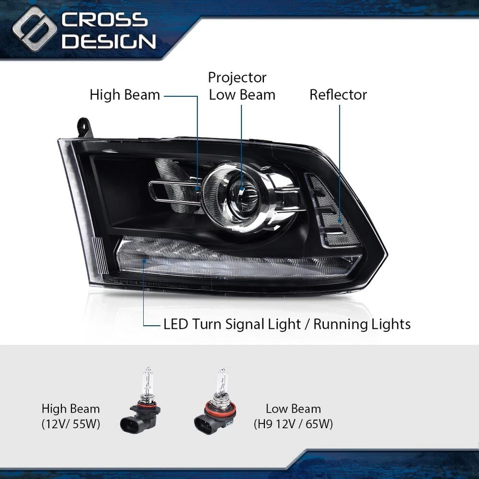 Compatível com 2013-2018 Dodge Ram 1500 2500 3500 LED DRL Project faróis com lâmpada - Imagem 3 de 4