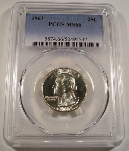 1963 PCGS MS66 WASHINGTON QUARTER NICE WHITE 25c SILVER MS 66