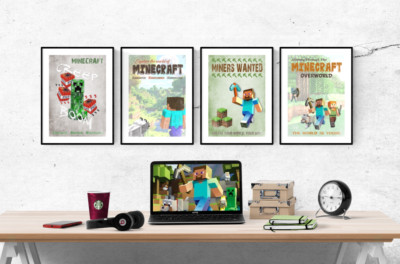 Minecraft Gaming Poster 4er Set Drucke Xbox PS5 Bilder Wandbilder Poster